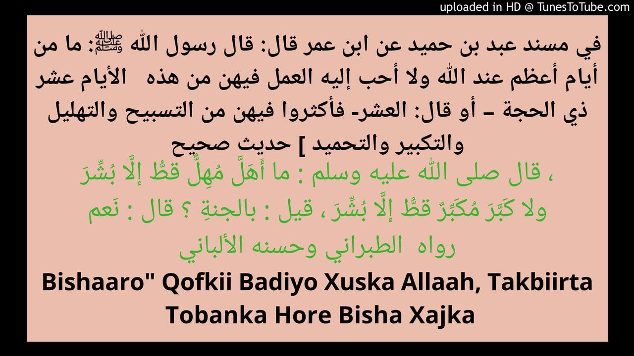 Fadliga Takbiirta ee  Tobanka beri Bisha Xajka ugu horeyso