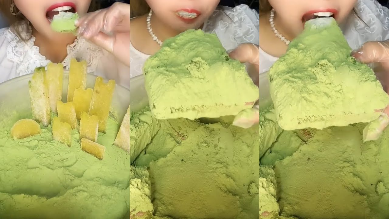 ASMR HEAVY MATCHA POWDER DRY CRUNCH ICE EATING กินน้ำแข็ง 💚🍵 THIN CRUNCH 녹차 | Матча | 抹茶