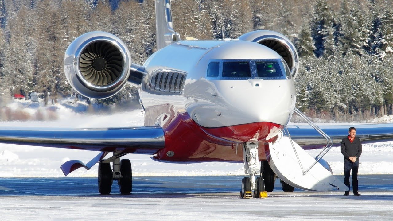 Winter Paradise!! Gulfstream 650, Falcon 7X at Samedan St Moritz Airport LSZS/SMV December 2022