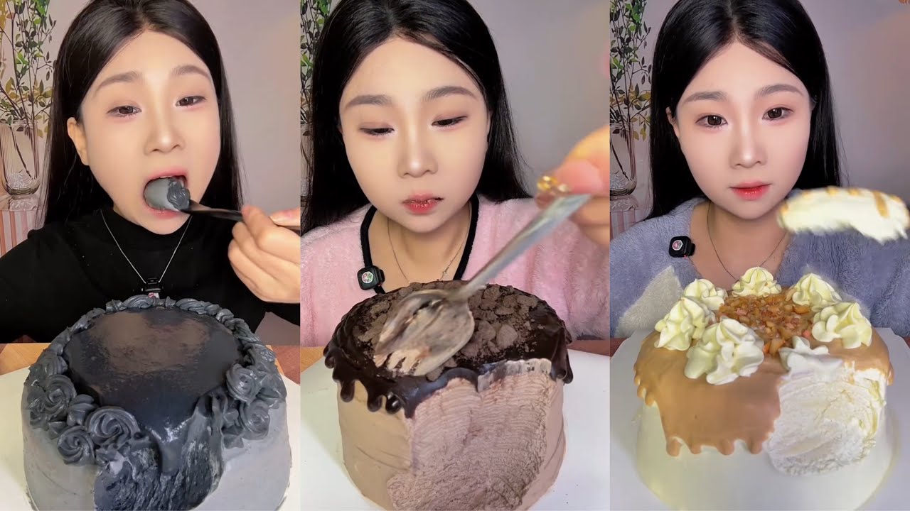 ASMR MUKBANG - MUKBANG SOUND - BIG CHOCOLATE CREAM CAKE NO TALKING