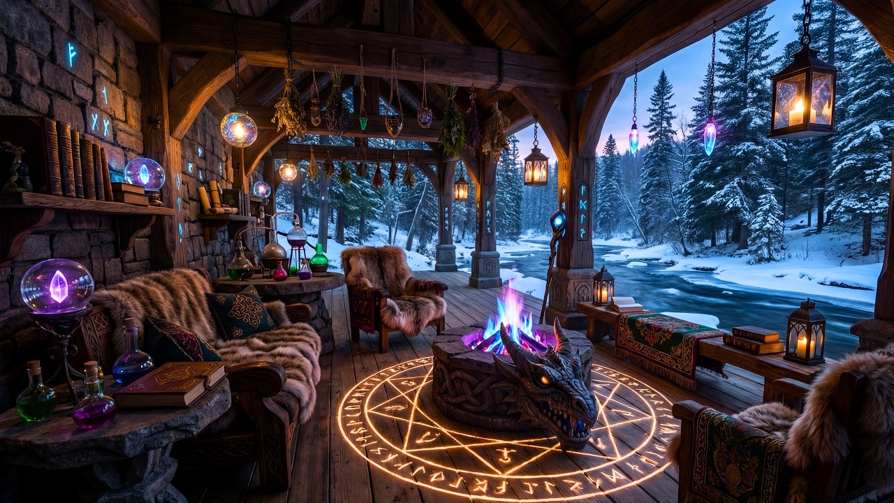 Winter Wizard's Study | Blue Fire, Snow & Celtic Folk Music for TTRPGs & Deep Focus