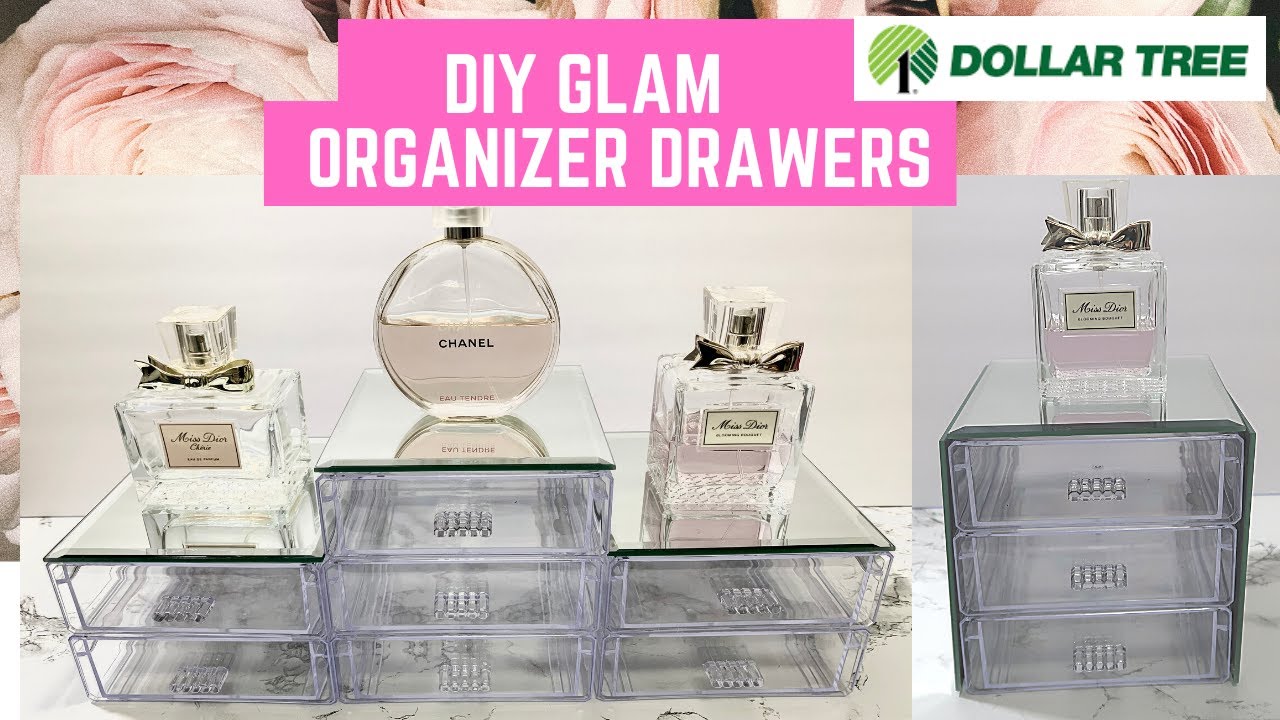 DOLLAR TREE DIY GLAM ROOM MIRROR STORAGE DRAWERS! MAKEUP ORGANIZER DECOR #dollartree #dollartreediy