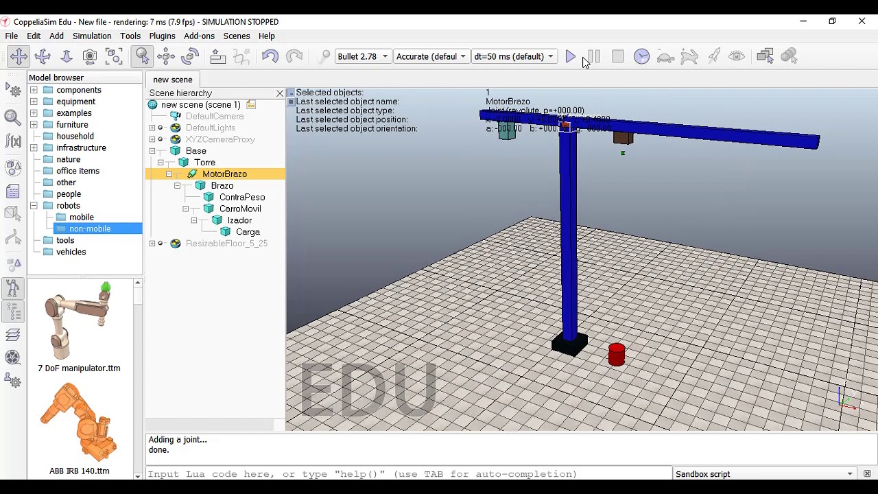 Simulación de un Mecanismo Grúa Torre || CoppeliaSim