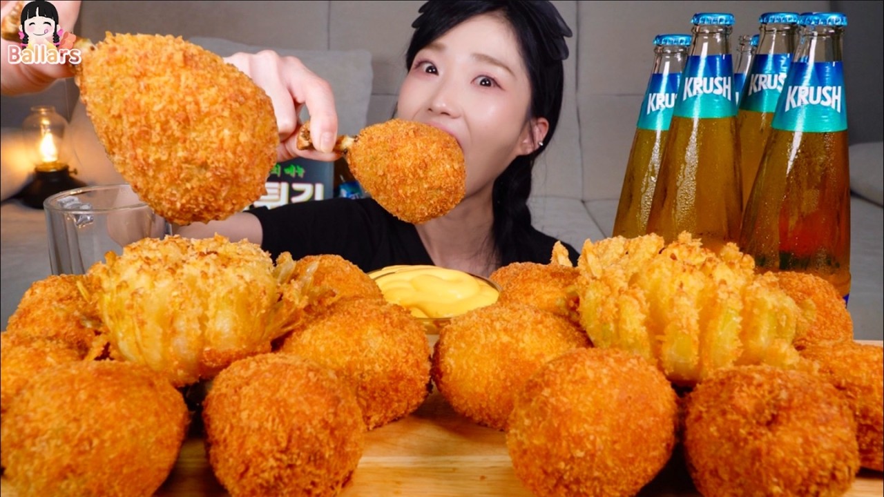 Mukbang:)🍗Chicken Cheese Croquette & Beer ☆Big Bites : ASMR :: Eatingshow☆