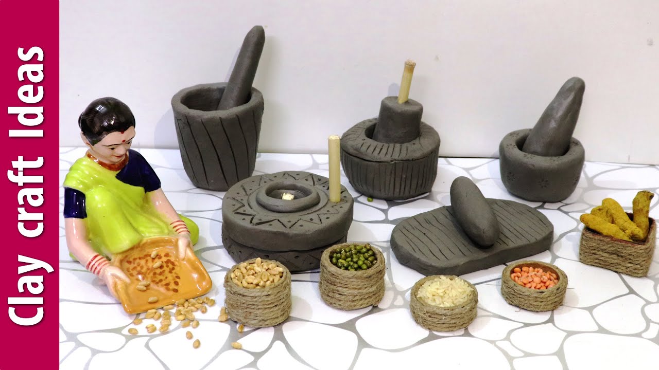 How to make miniature Grindstones with Clay I Primitive miniature Kitchen tools I Creative clay idea