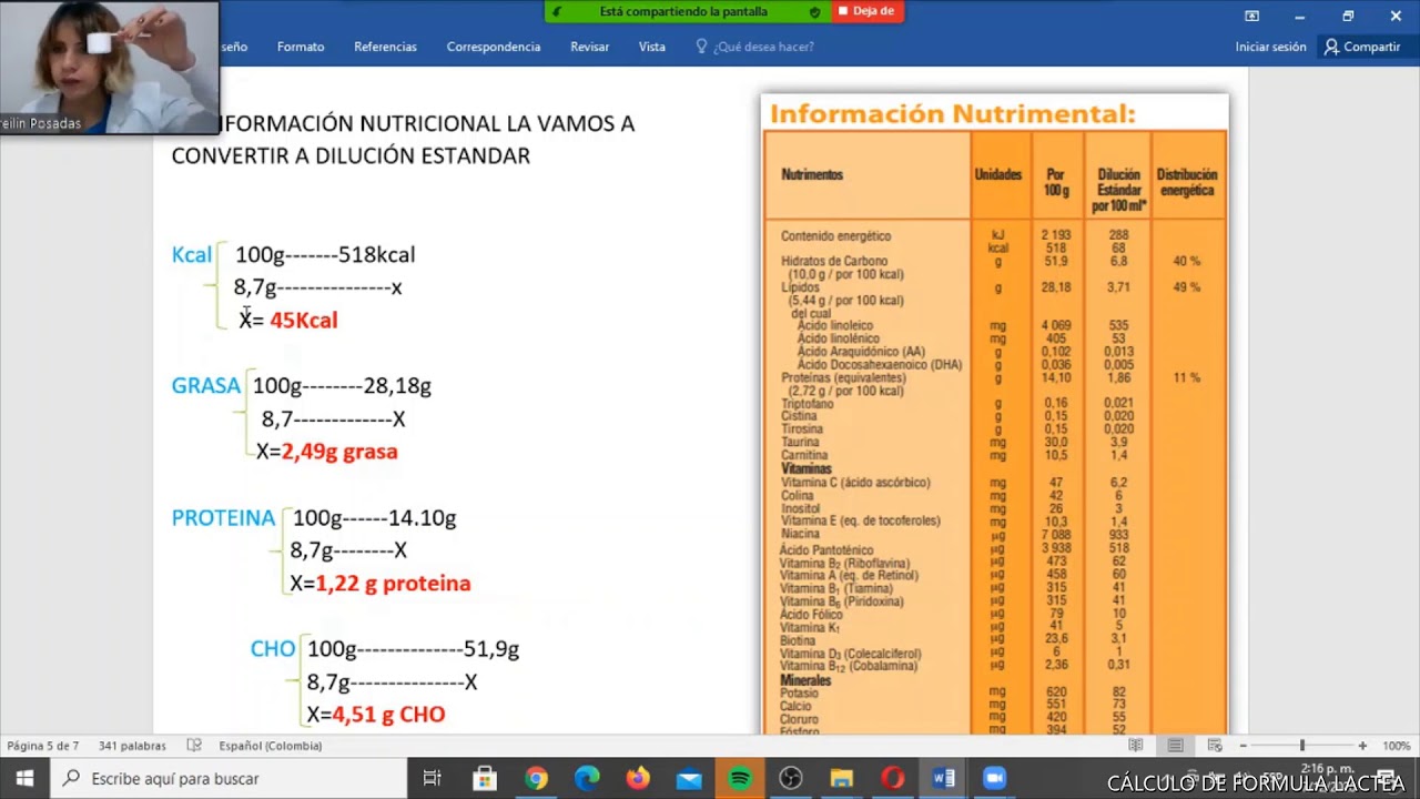 CÁLCULO DE FORMULA LACTEA