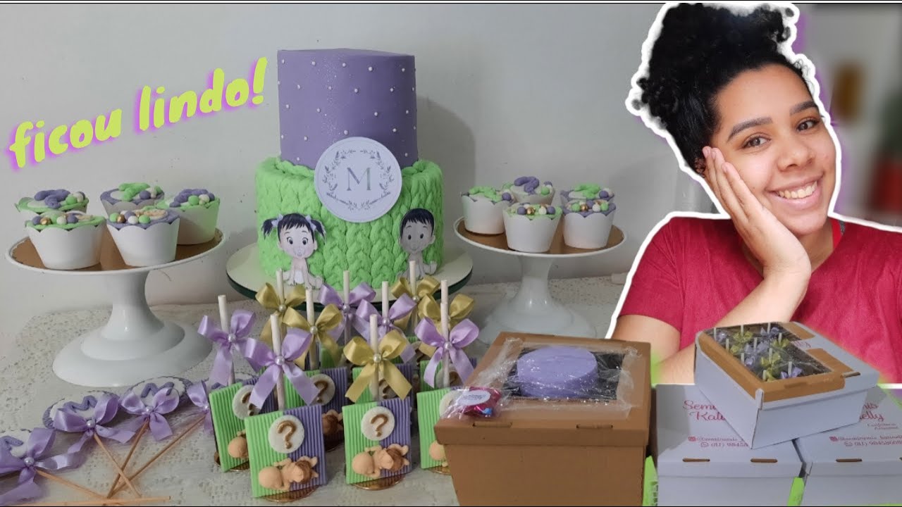 ENCOMENDA PARA UMA INSCRITA AQUI DO CANAL! KIT PERSONALIZADO CHÁ REVELAÇÃO LILÁS E VERDE CLARINHO