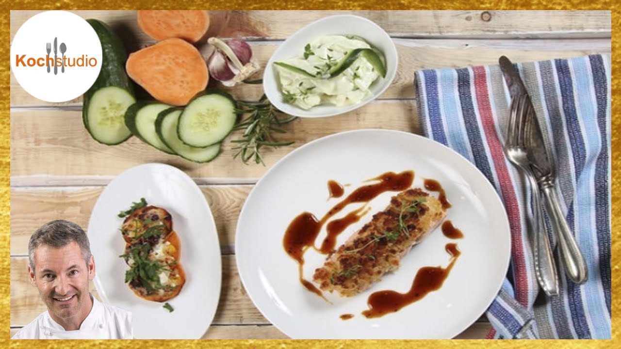 Christian Henze - Lachsfilet in Parmesan-Nuss-Kruste mit Süßkartoffel Nuggets