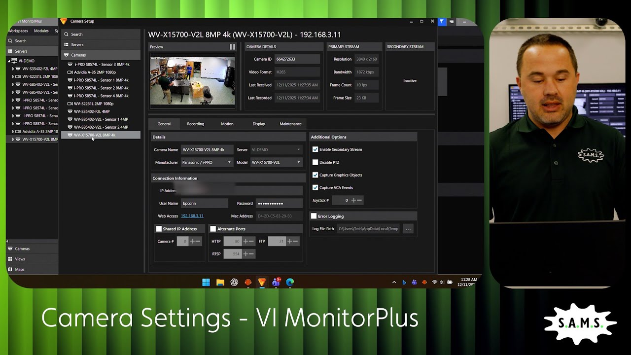 SAMS Security Tutorial - How to Adjust Camera Settings in VI MonitorPlus
