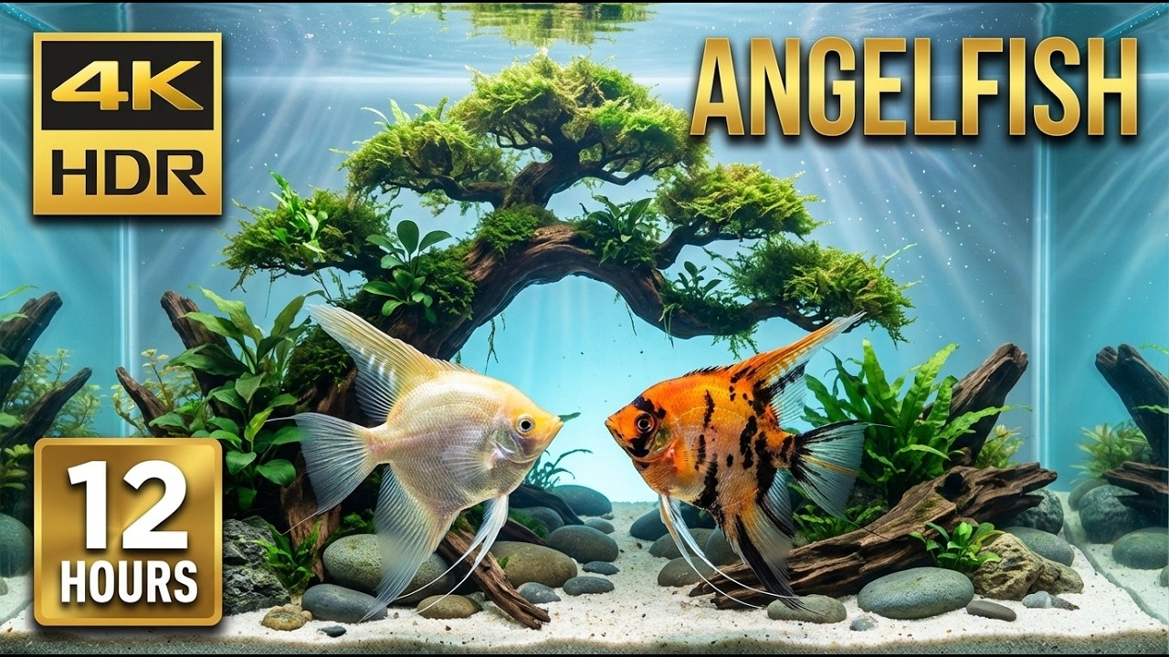 Angelfish in Freshwater Tank | Natural Sound | 12 Hours | 4K HDR