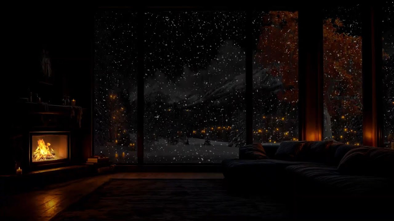 Snowfall Outside the Cabin Window ❄️ | Cozy Fireplace for Insomnia & Anxiety Relief 🔥