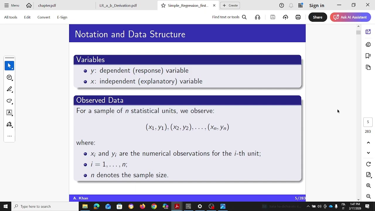 Simple Linear Regression part I (Prof. Asad Ullah Khan)