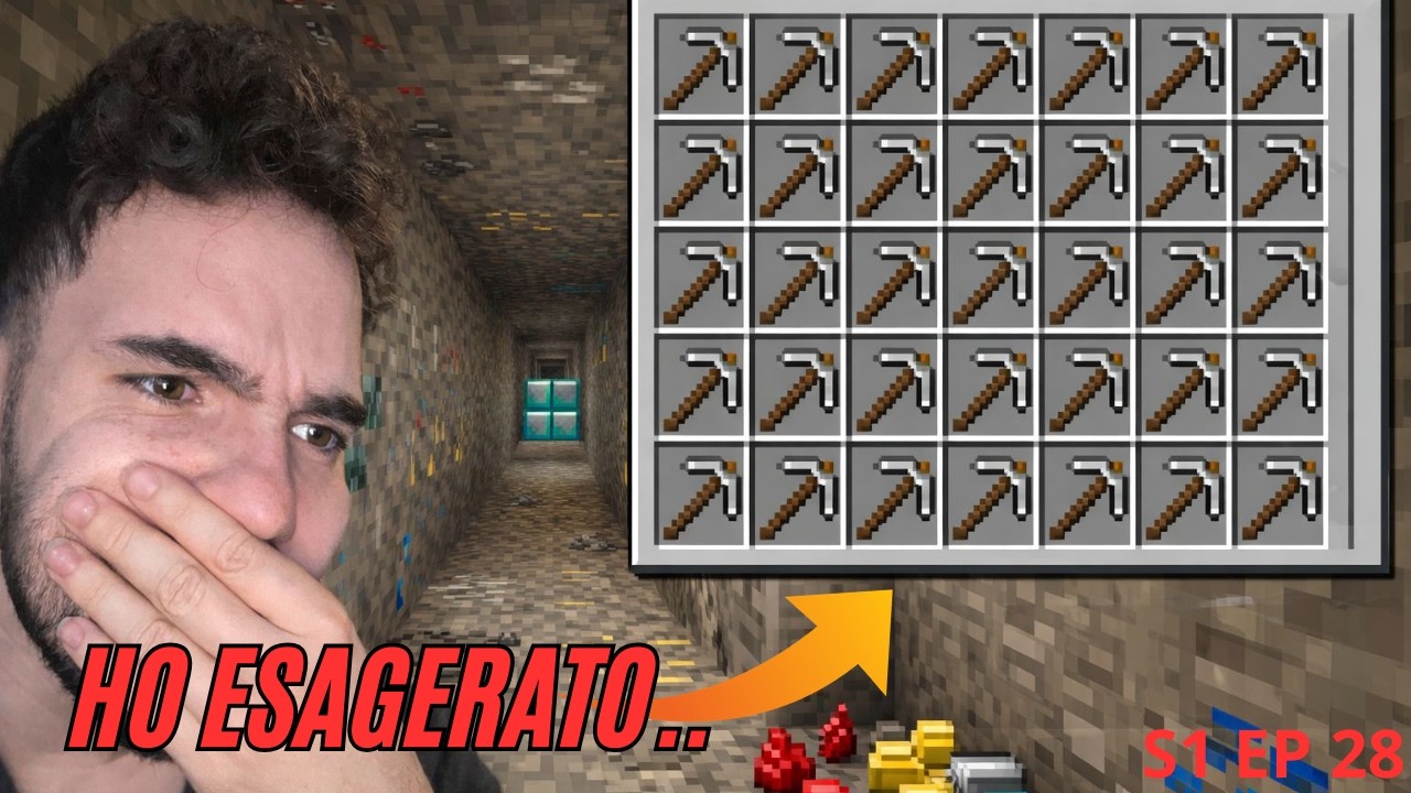 Ho scavato usando TUTTI questi PICCONI  (Non Immaginate cosa HO TROVATO)😳😳--MinecraftS1EP28--