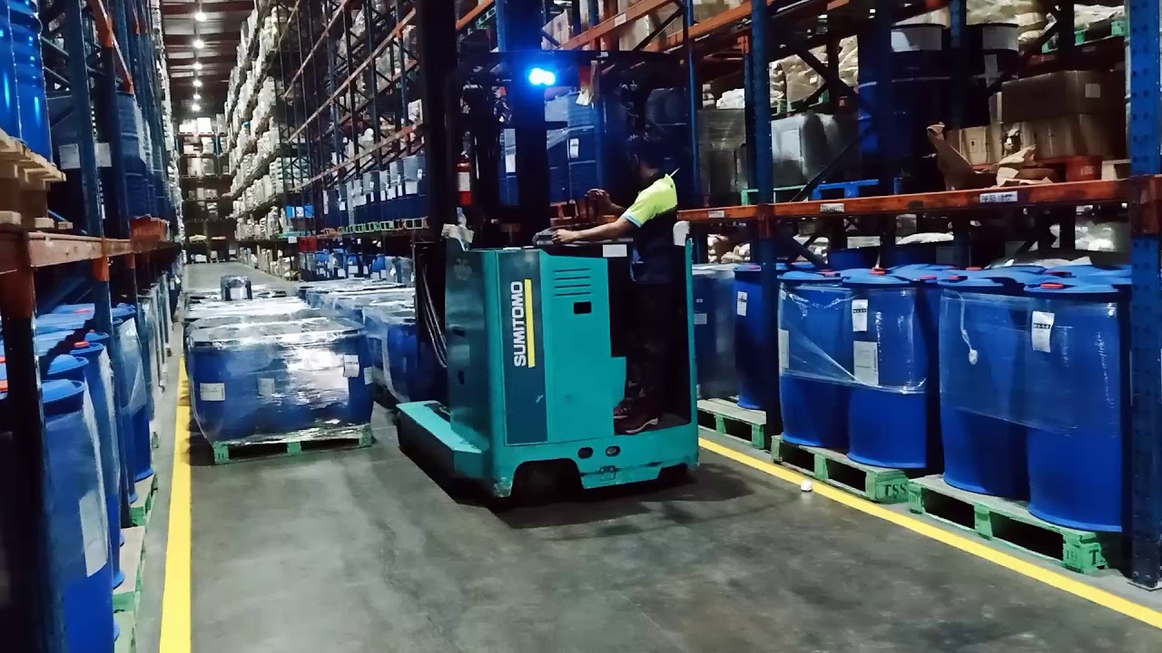 Training operator forklift Reach truck...Warehouse industrial