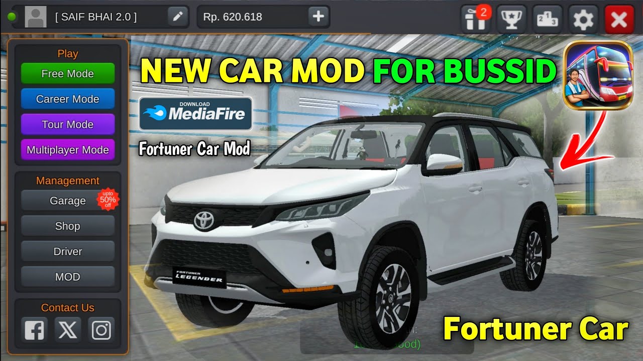 How To Add Bussid Fortuner Car Mod For Bussid Bus Simulator Indonesia | MOD Fortuner CAR