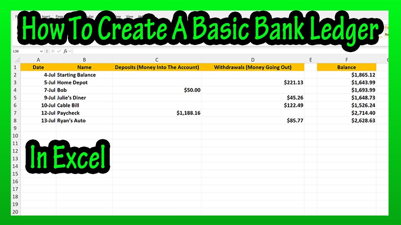 How To Create Or Make A Basic Bank (Checking, Savings) Account Ledger In Excel Explained