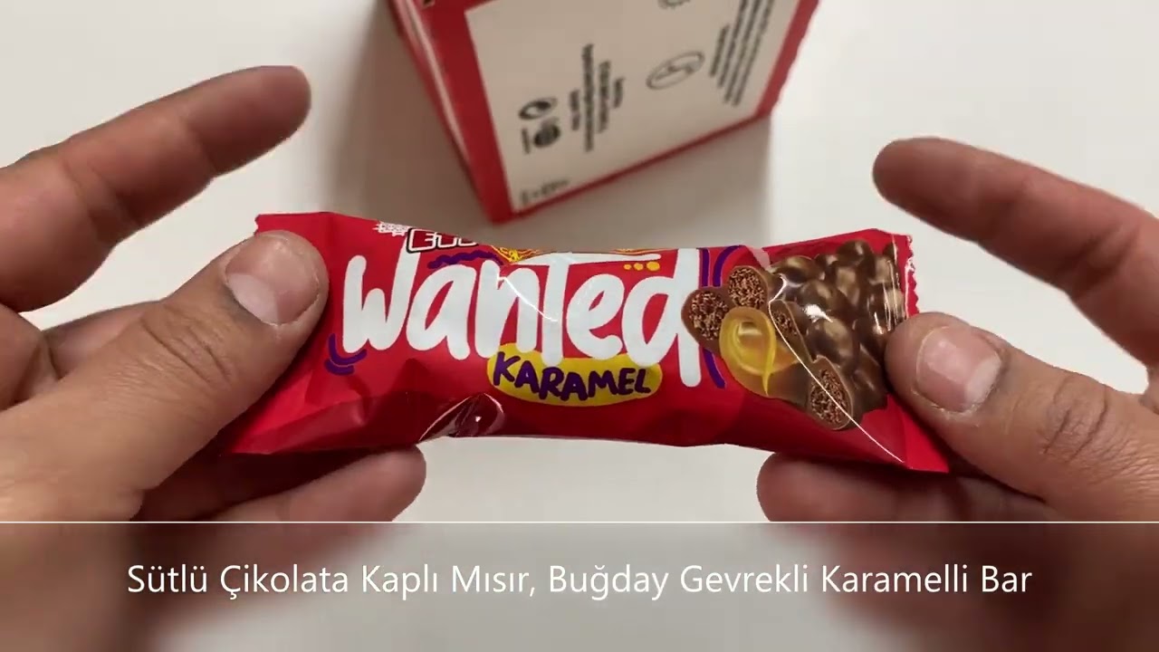 Eti Wanted Karamel S&uuml;tl&uuml; &Ccedil;ikolata Kaplı Mısır, Buğday Gevrekli Karamelli Bar 22 gr x 24 Adet