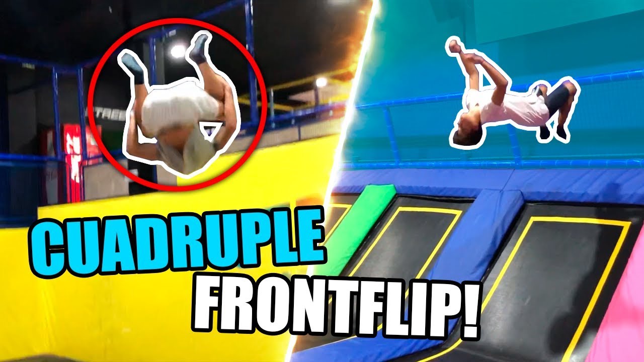 CUADRUPLE FRONTFLIP Y SALTOS EXTREMOS EN UN PARQUE DE CAMAS ELASTICAS (TRAMPOLINES)
