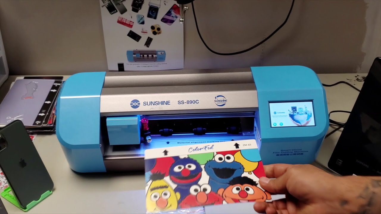 SUNSHINE SS-890C MOBILE LAMINATION CUTTER FRONT AND BACK PHONE DESIGN STICKER AND CUTTING MACHINE