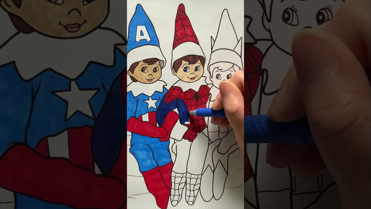 Coloring Elf on the Shelf Dress Up as Captain America, Spider-Man, Batman 