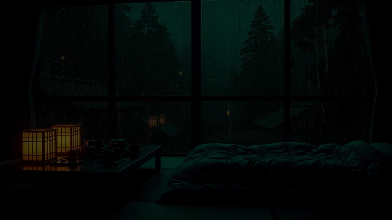 Gentle Rain in a Dark Bedroom | Forest Night Ambience for Deep Sleep & Relaxation (No Ads)