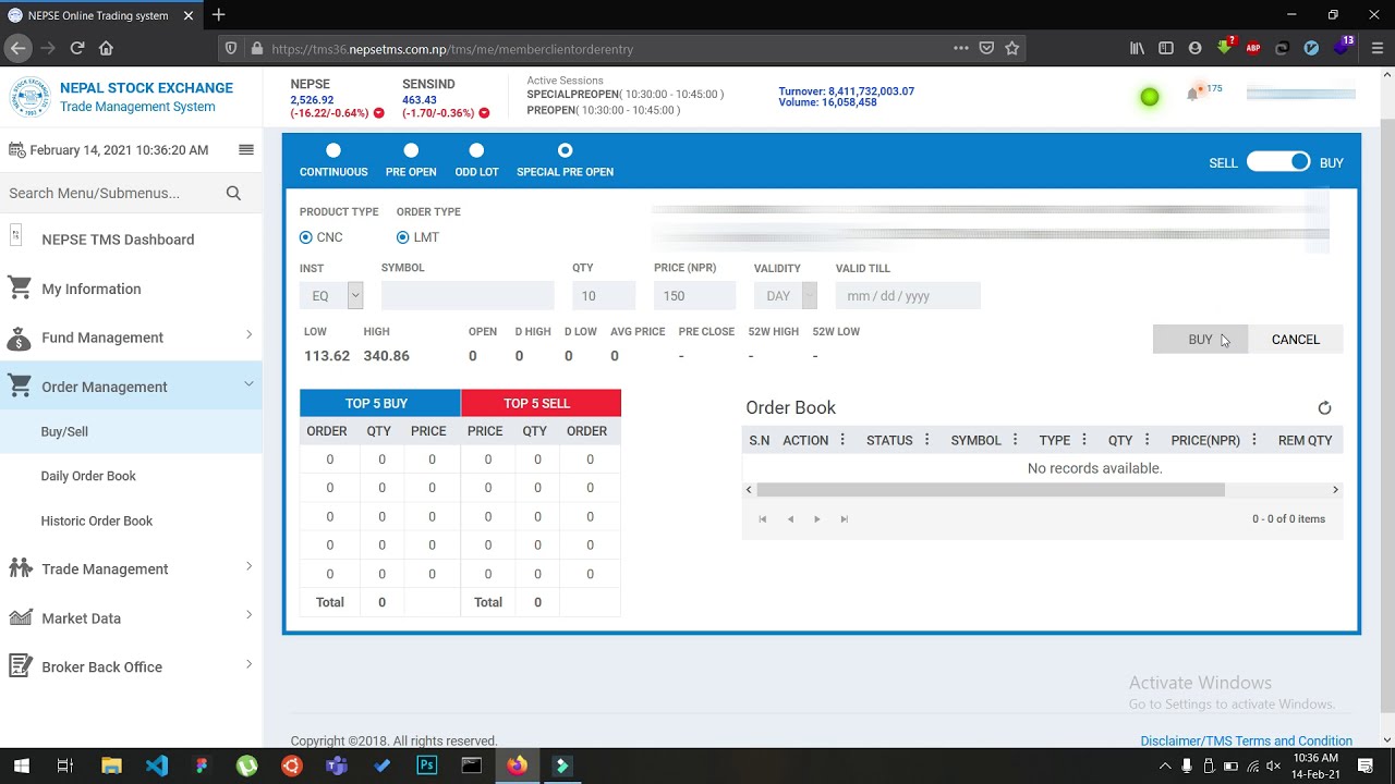 How to place order on pre opening & special pre opening | NEPSE TMS