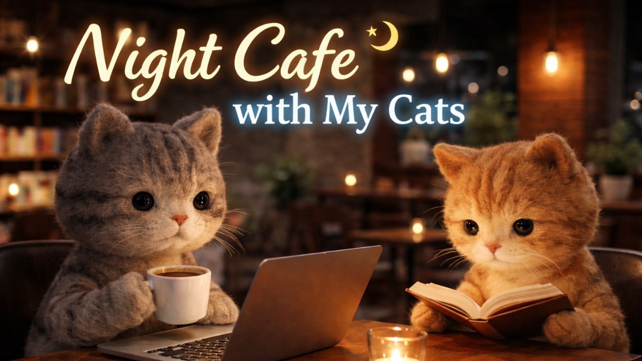 Night Cafe with My Cats | Cozy Study & Relax Time