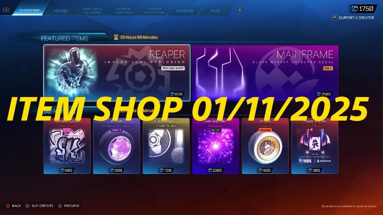 Rocket League ITEM SHOP today 01/11/2025 - CRISTIANO WHEELS & BLACK SHATTERED GOAL EXPLOSION
