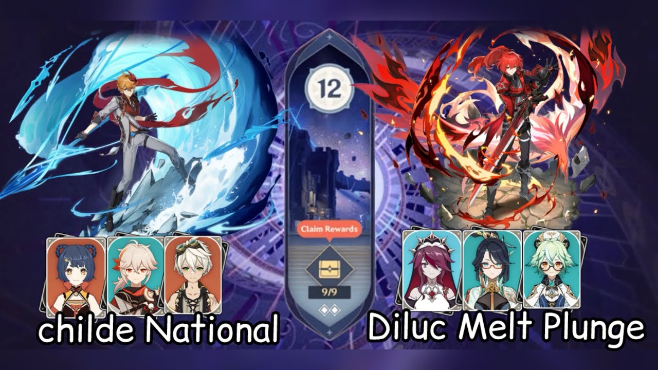 [Genshin Impact] | childe National + Diluc Melt Plunge - Spiral Abyss 4.5 | Floor 12 (9★)
