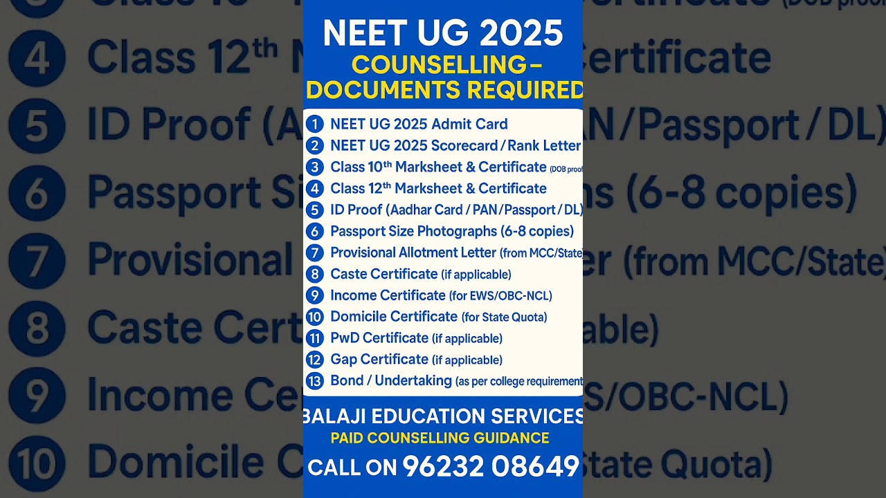 NEET UG 2025 Counselling Documents Required 📝 | MBBS Admission Guide