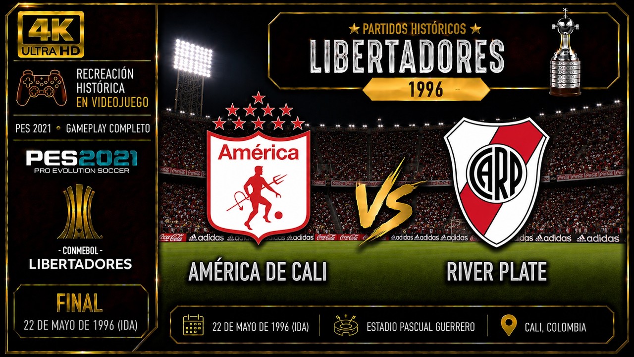 PES21 -PARTIDOS HISTORICOS - Final Libertadores 1996 IDA | 🔴 América de Cali 🆚 ⚪🔴 River Plate | FUMA