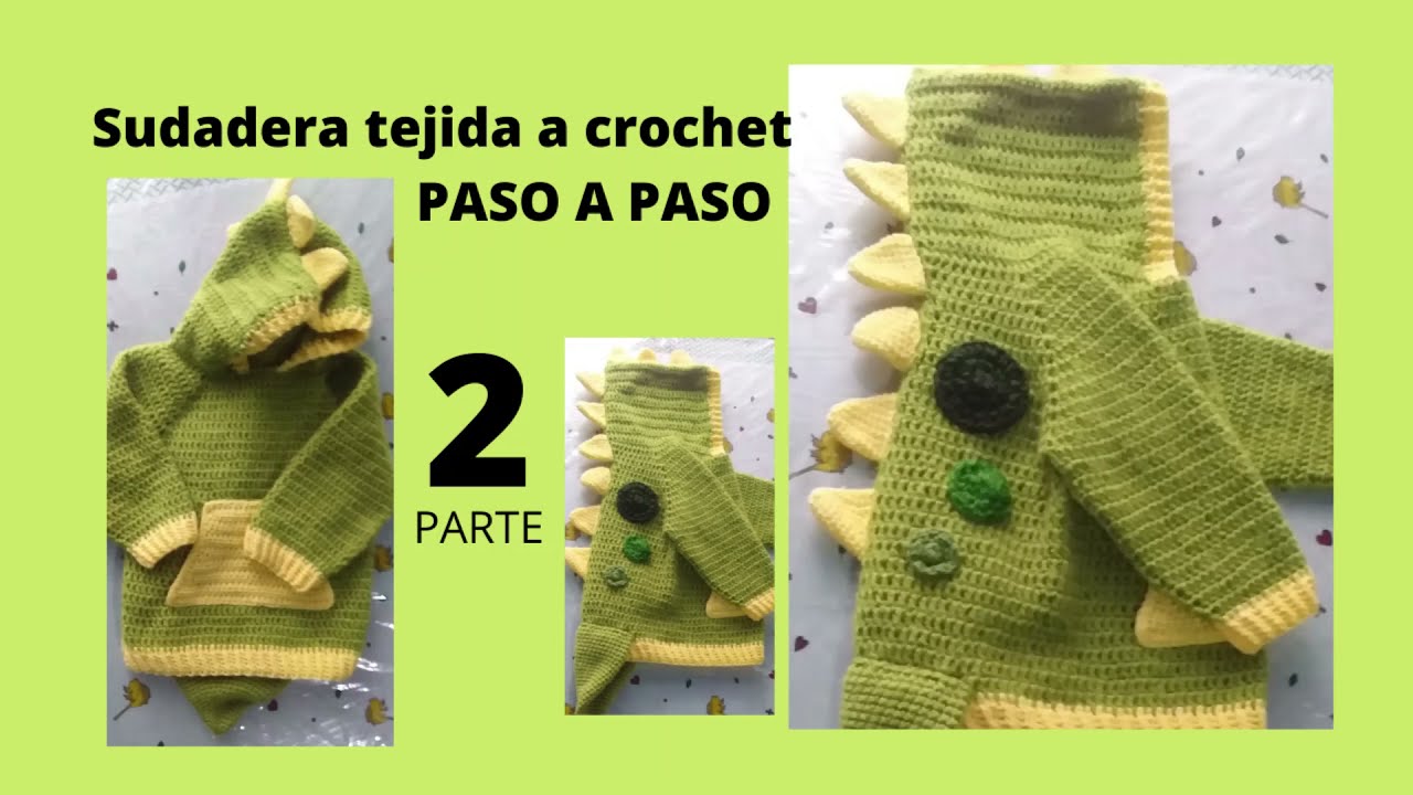 Sudadera de Dinosaurio tejida crochet paso a paso parte2