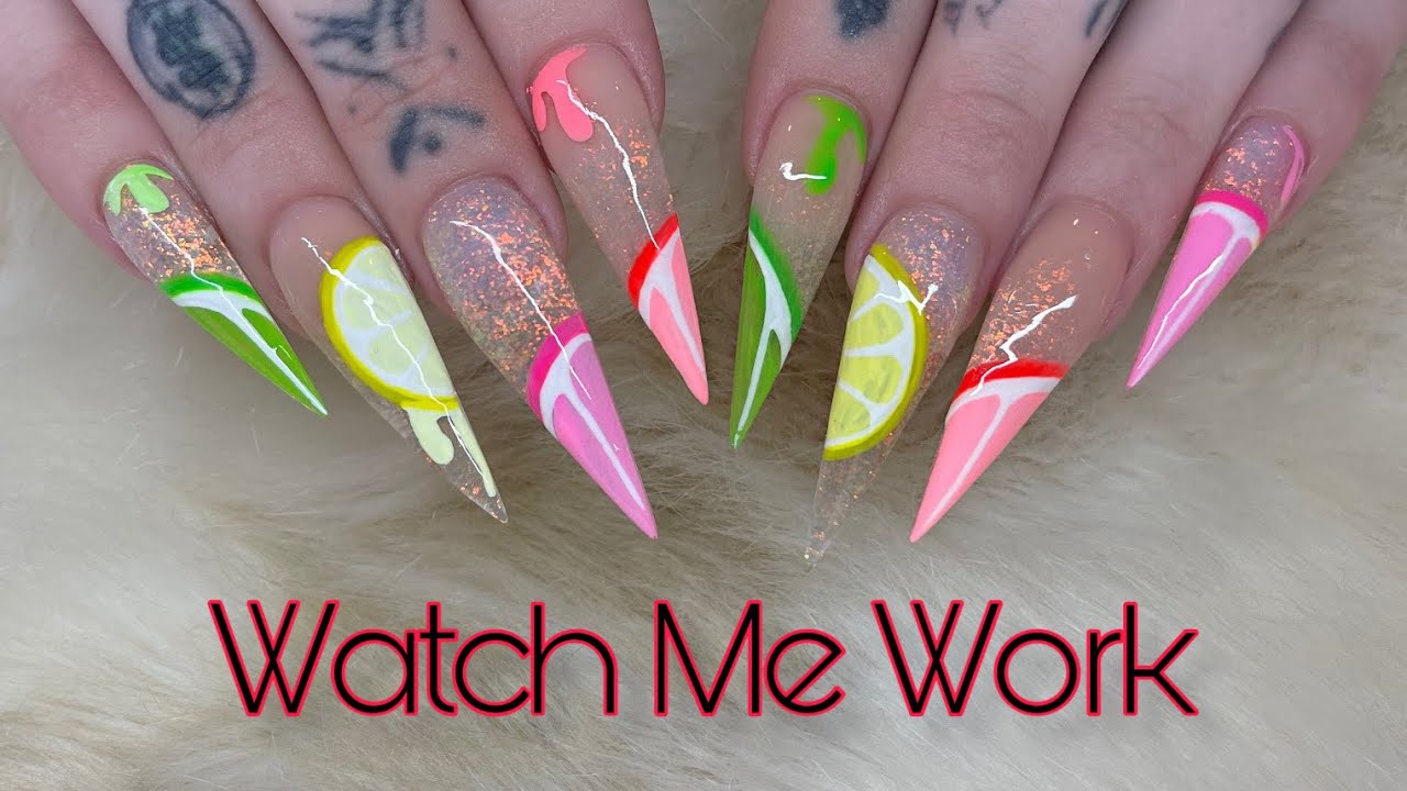Watch Me Work : Easy Summer Lemon Nail Art + Acrylic Fill