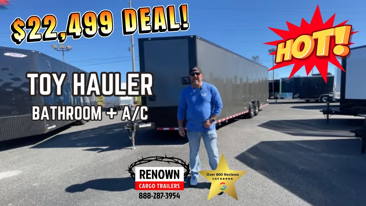 $22,499 Toy Hauler Deal! 8.5x28 Enclosed Trailer Tour with Bathroom & AC | Renown Cargo Trailers