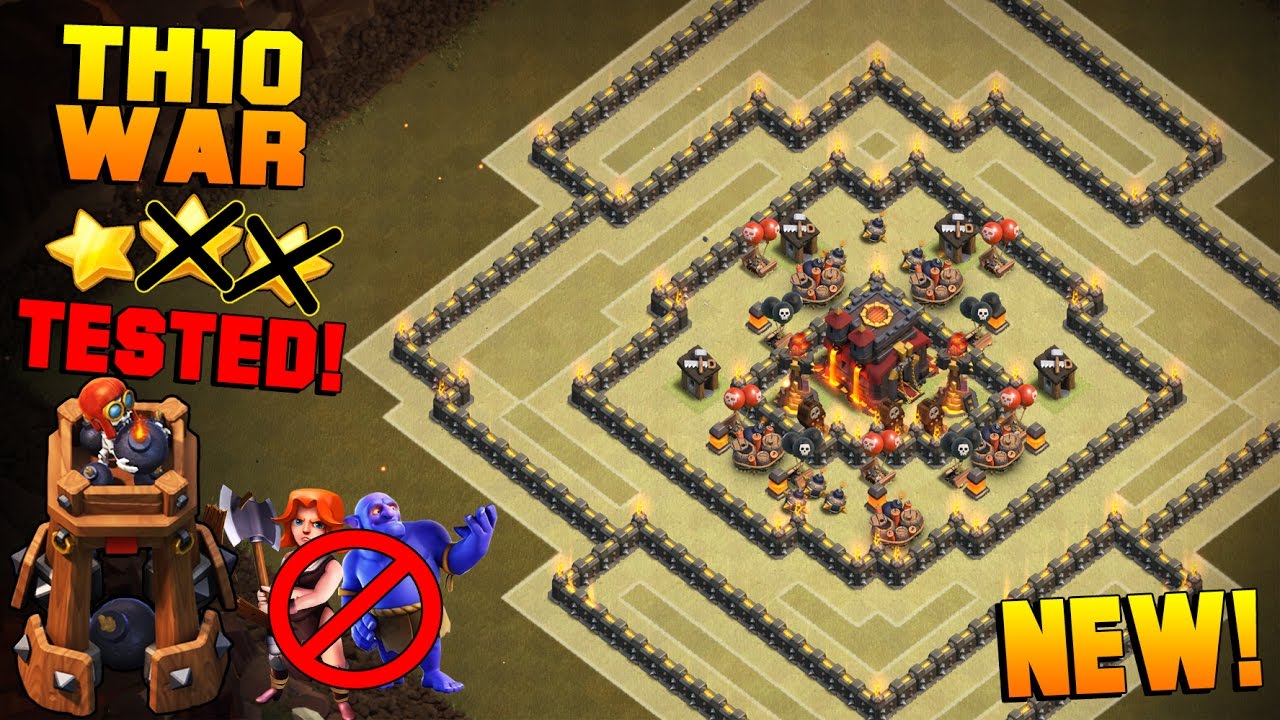 Clash of Clans | LITERALLY THE BEST TH10 War Base w/ BOMB TOWER | TH10 Anti 2 Star Base TESTED[2016]