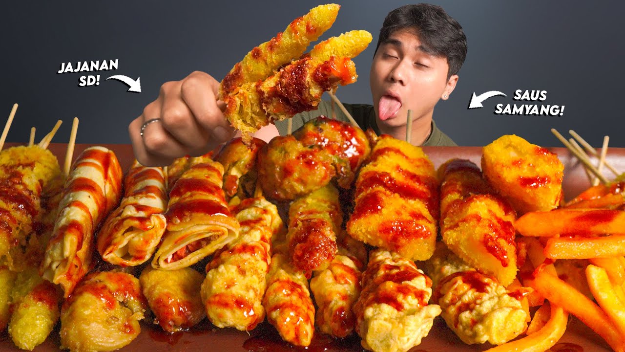 NGILER!! MUKBANG 100 RIBU JAJANAN SD TELUR GULUNG, KEBAB MINI, RISOLES, TELUR BULAT, SOSIS, DLL!!🥵