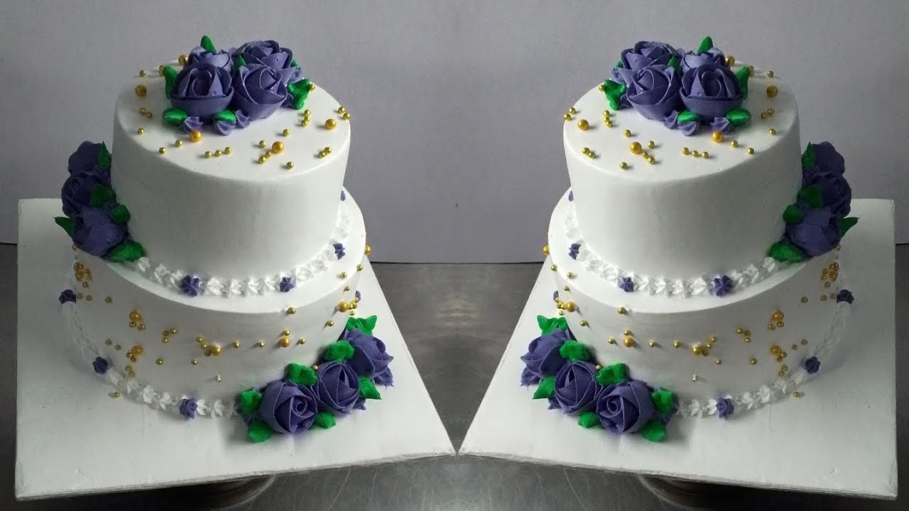 Elegant Purple Rose Two Tier Cake Decoration Tutorial 💜🎂Beautiful Wedding Style Cake Design | Purple