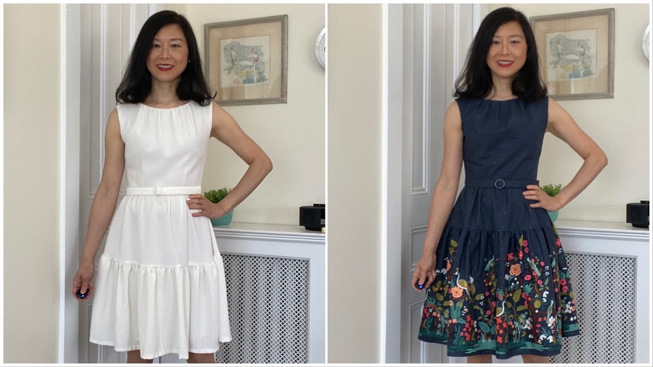 86.  Sleeveless Dresses with a Pleated Neckline and a Gathered Tiered Skirt - Wool Crepe and Cotton