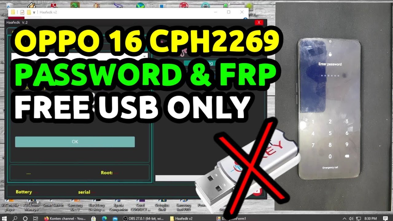 HAPUS POLA PASSWORD SANDI LAYAR FRP OPPO A16 CPH2269 FREE USB ONLY , NO BOX NO DONGGLE