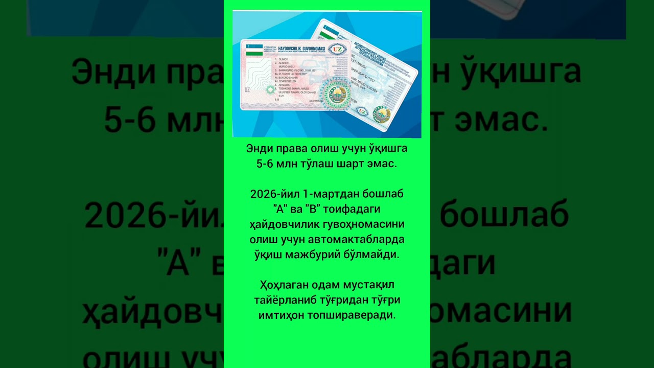 Prava olish osonlashdi. #automobile #tezkunda #yangiliklar #хакида #xabarlar