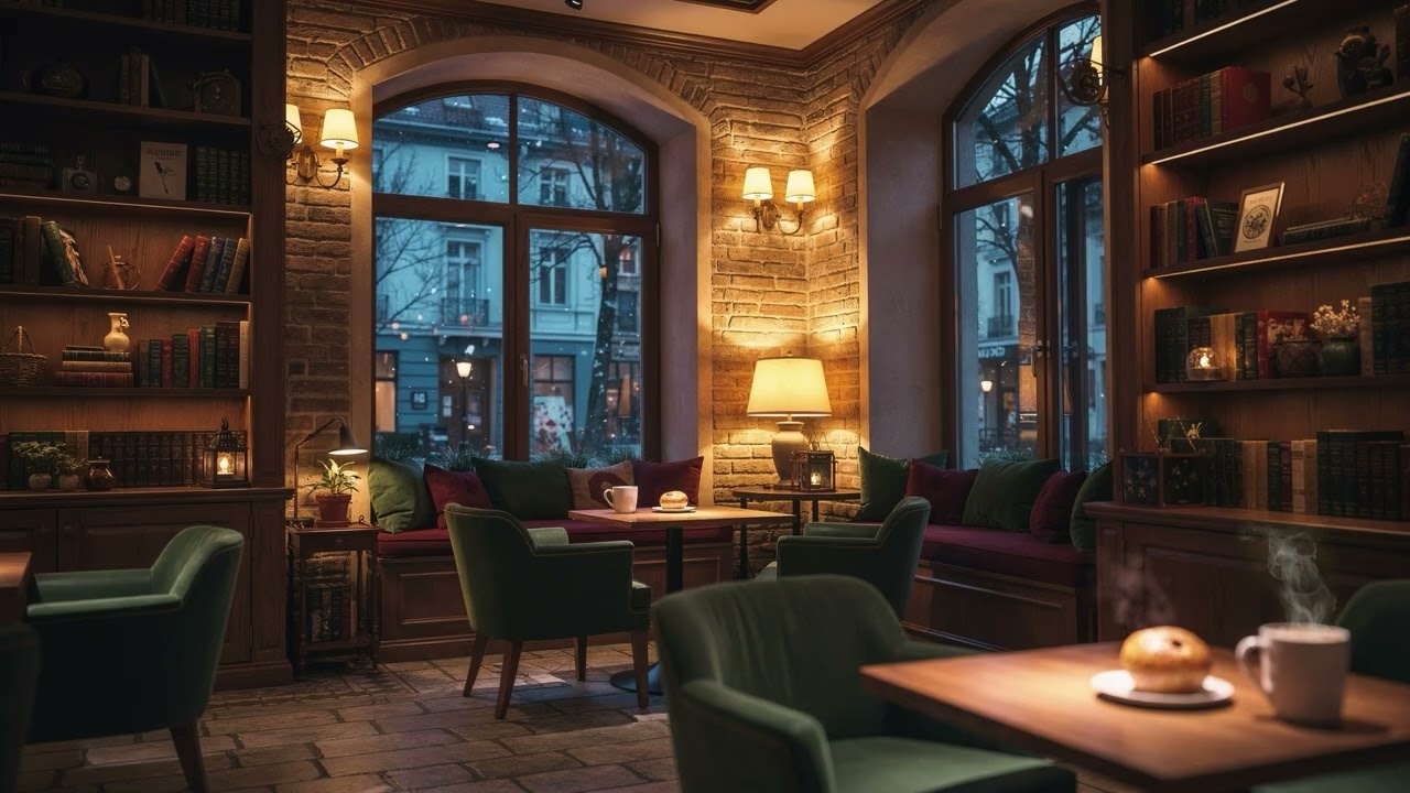 ☕ Coffee Shop Window Seat After Midnight With Foggy / Steamed Glass, Jazz for Focus