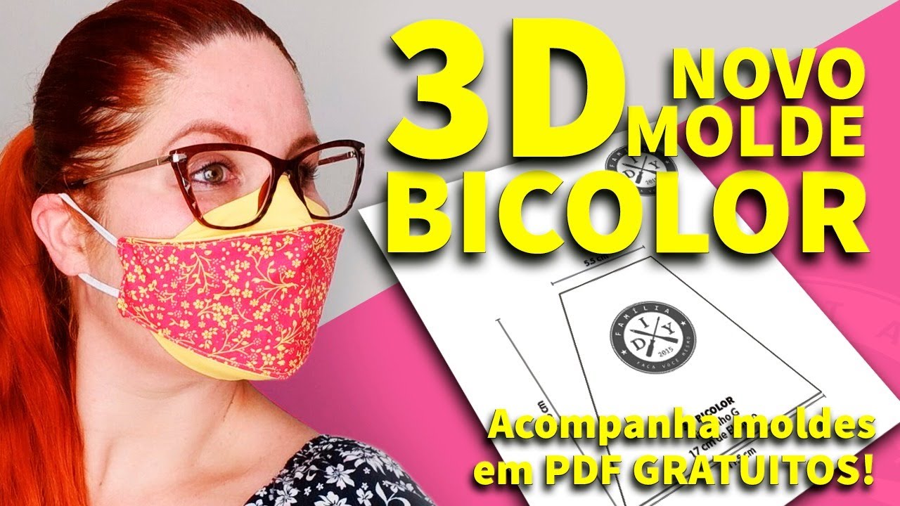 MÁSCARA DE PROTEÇÃO 3D BICOLOR NOVO MOLDE - 2 CORES - FAMÍLIA DIY