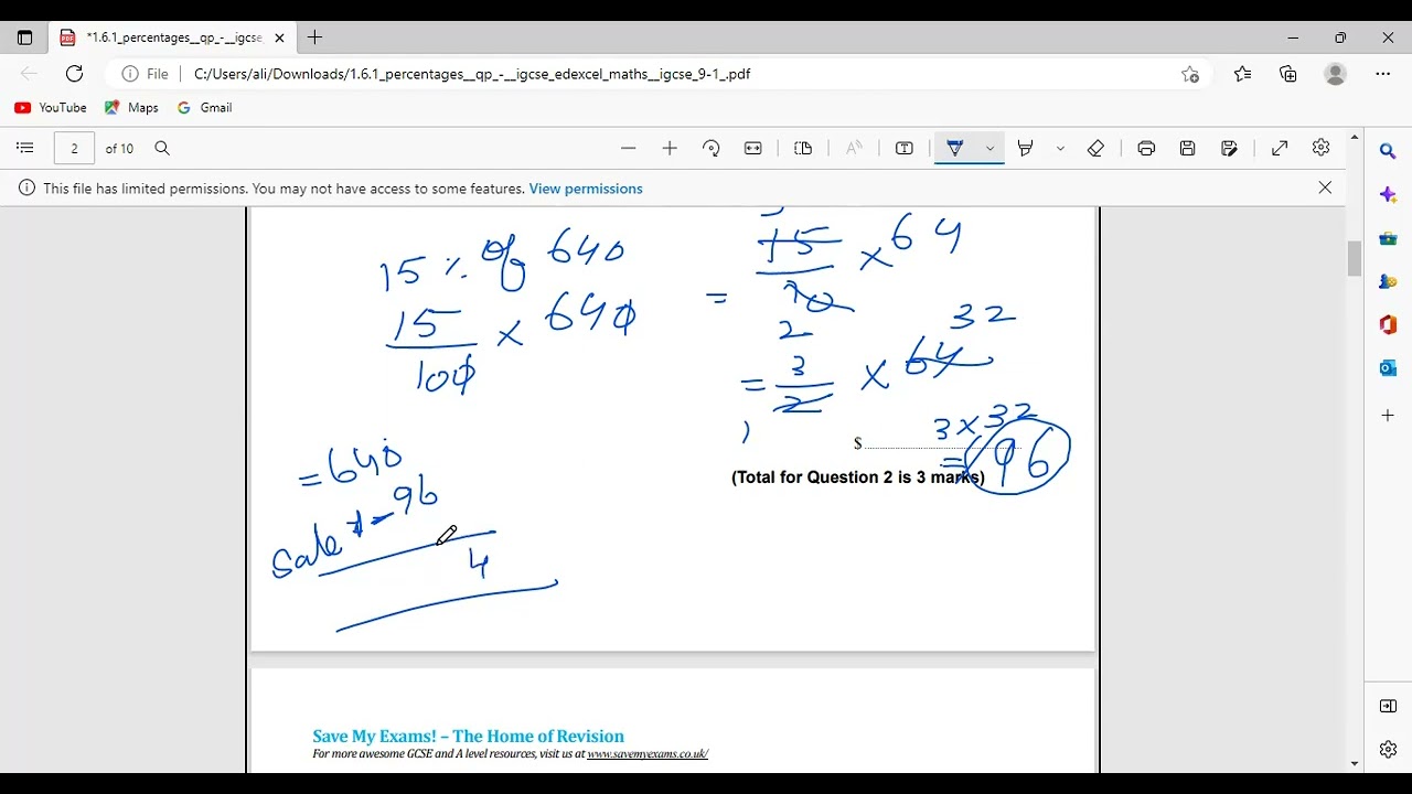 percentage olevel math