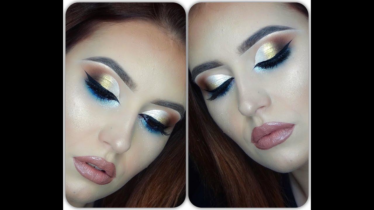 BLUE & GOLD MAKEUP TUTORIAL / PENCIL & EYELINER GEL TECHNIQUE / EMILIA UNGUREANU