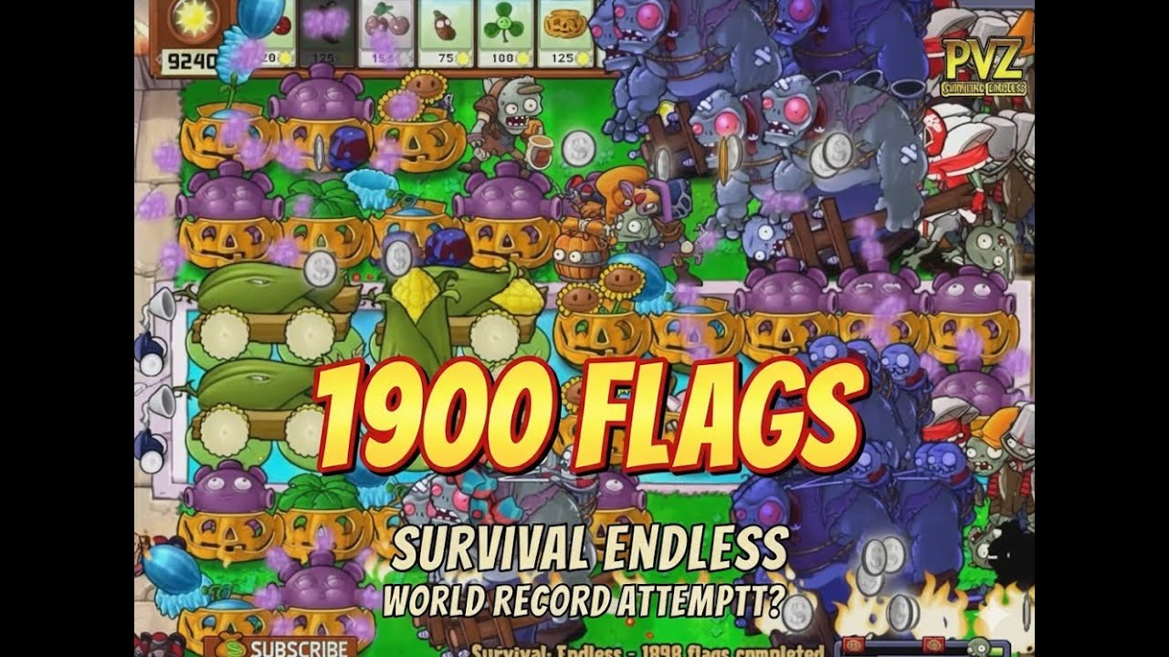 Plants vs Zombies Survival Endless - 1900 Flags