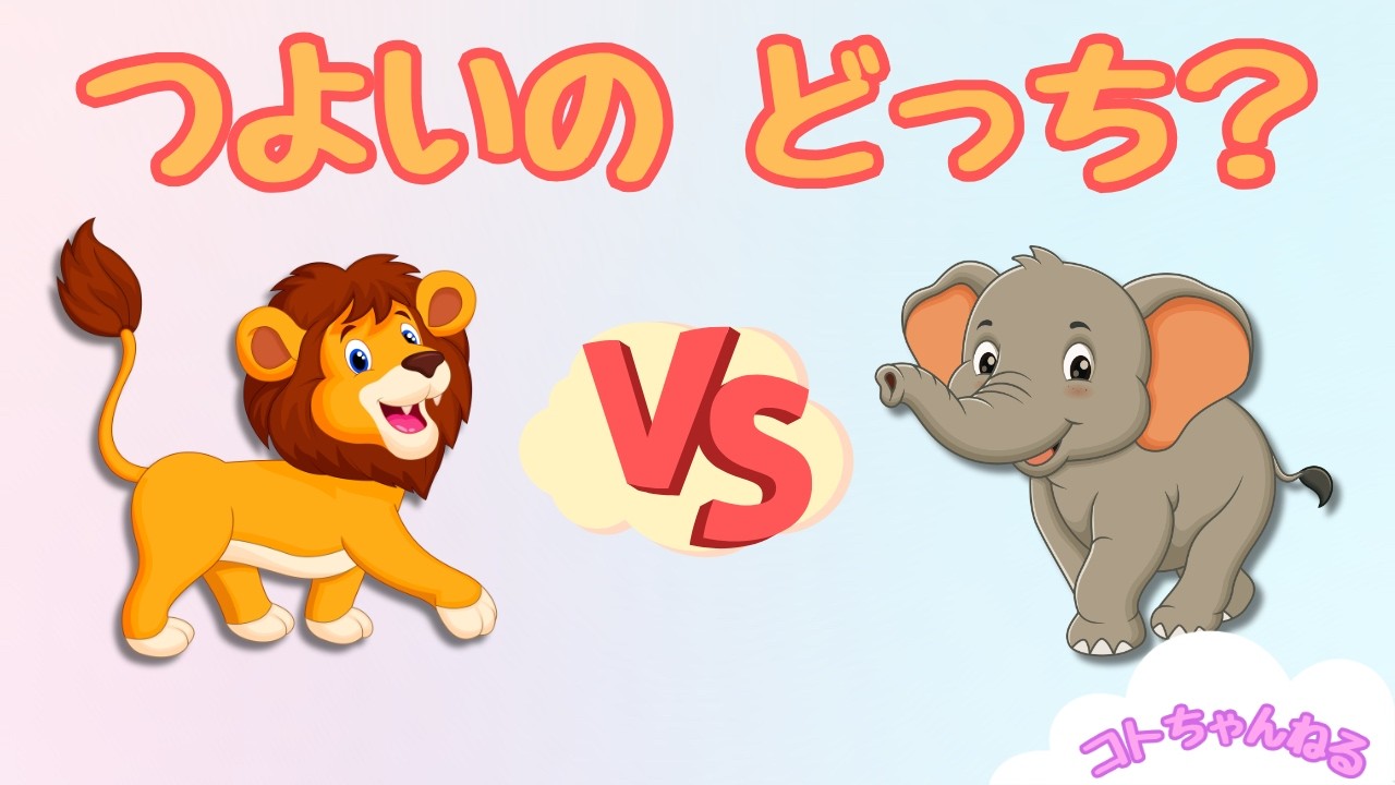 【どうぶつくらべっこクイズ④】つよいの、どっち？｜ライオンvsゾウ