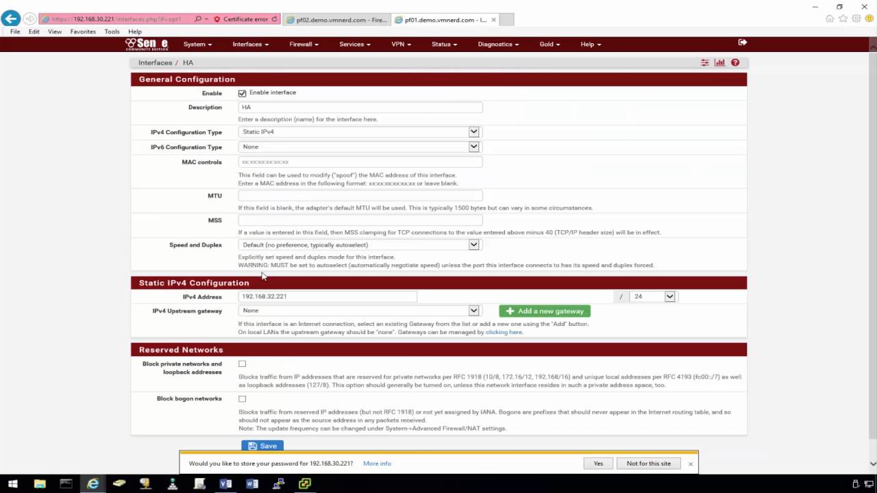 Configuring HA for a pFSense Firewall