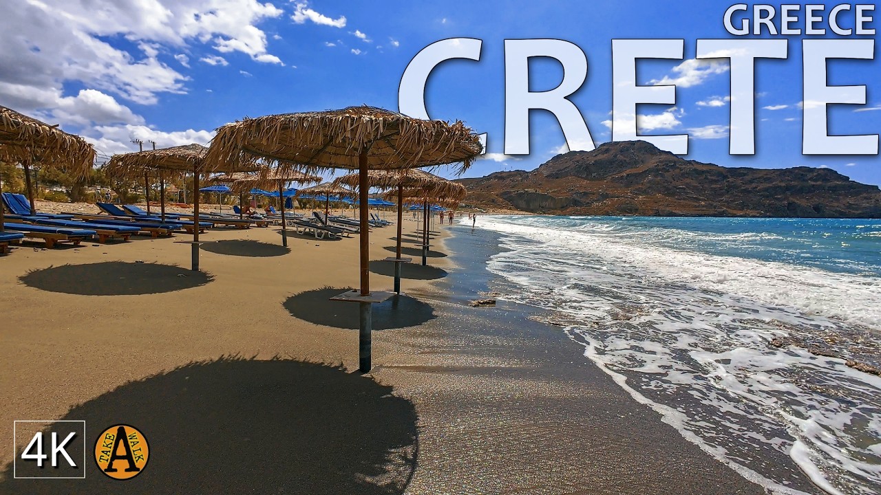 Crete, Greece, Plakias Beach - Relaxing Walk on a Sandy Beach, Sunny Afternoon, Sound of Waves 4K