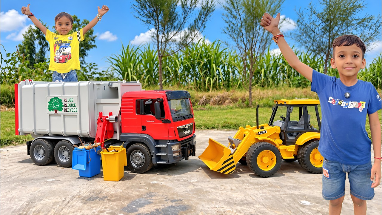 Chikku Nikku Unbox New Bruder Garbage Truck & Clean the Playground! 🚛 | Kids Playing with JCB