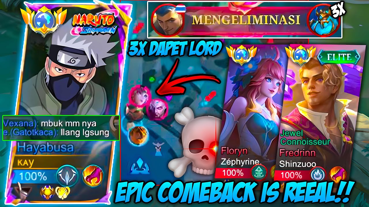 💀GLOBAL HAYABUSA BEST EPIC COMEBACK IS REEAL!! 1Vs5 CARRY TIM mobile legends (WORLD RECORD)